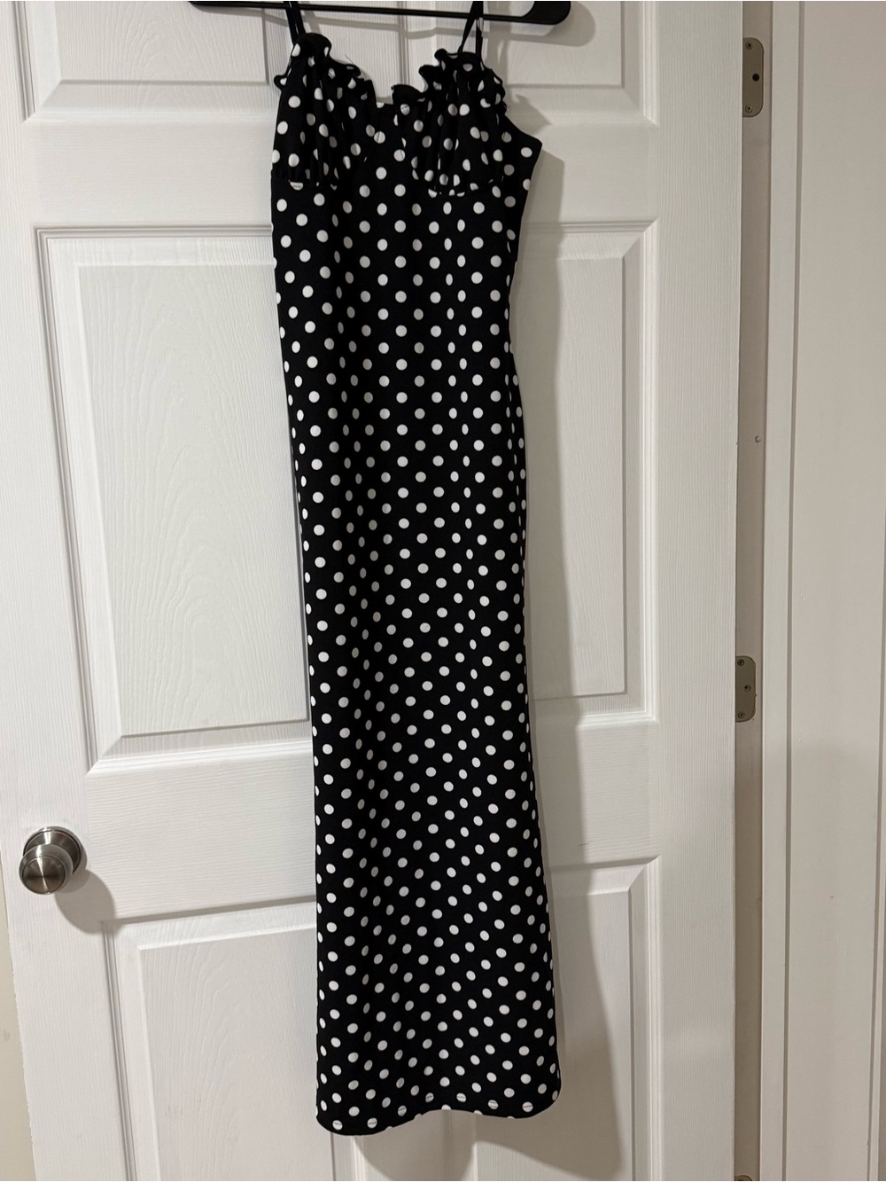 Fashion Nova Black and White Polka Dot Spaghetti Strap Maxi Dress